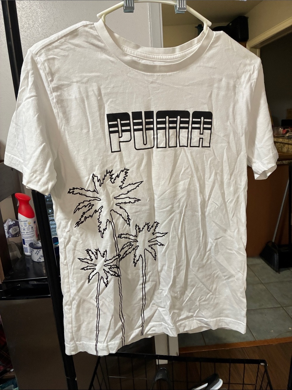Puma White Tee with Black Logo and Palm Design